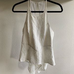 BCBG white lace and mesh peplum tank top
